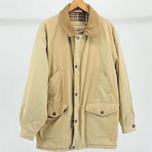 90s Woolrich Distressed Tan Khaki Insulated Barn Coat + Leather Collar